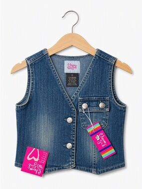Vintage Y2K Deadstock Charm Girl Pinstripe Stretch Denim Vest 5/6 Western Boho
